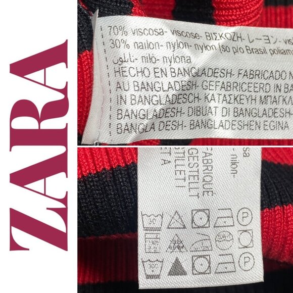 ZARA NAUTICAL STRIPED RIBBED KNIT STRETCHY MIDI PENCIL SKIRT FALL RED BLACK, Med - Picture 5 of 9